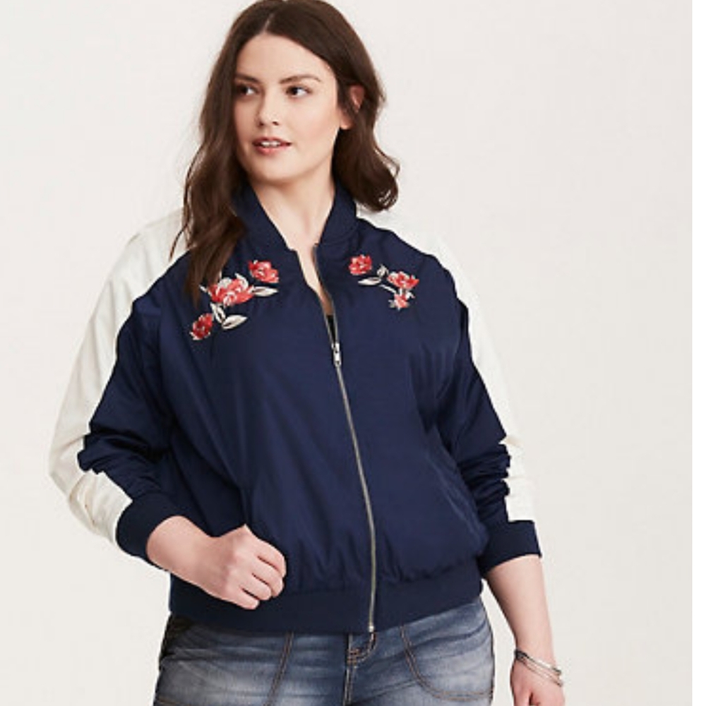 Torrid Floral Embroidered Bomber Jacket